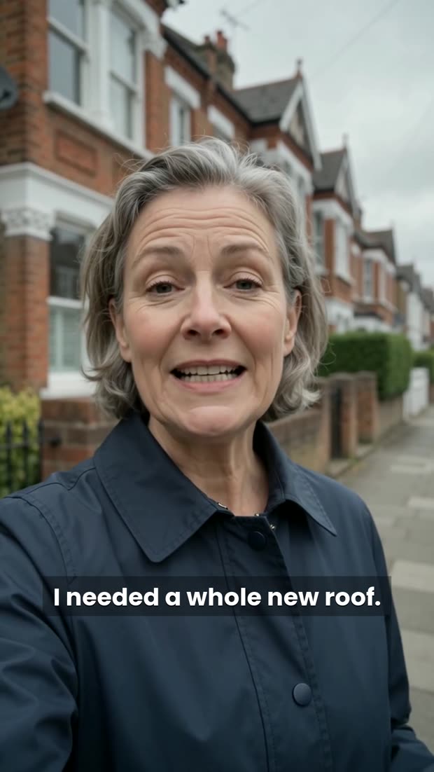 A homeowner talking to camera outside her terraced house